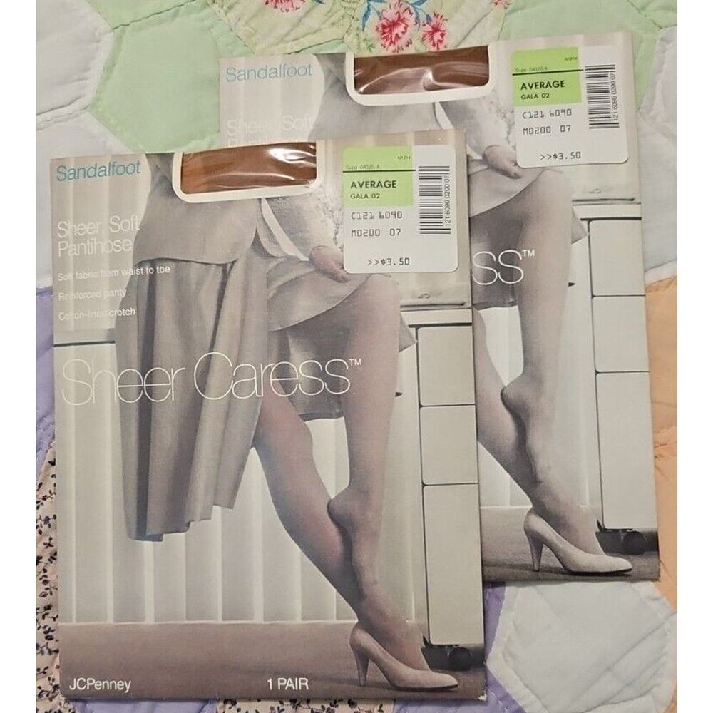 2 JC Penney Sheer Caress Sandalfoot Soft Pantyhose Average Gala 02 VTG USA